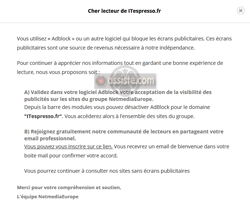 ITespresso.fr : Virez le bloqueur de publicités ou donnez votre adresse Email