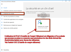 Centre de sécurité - Windows Defender - Utilisation du Contrôle de compte utilisateur