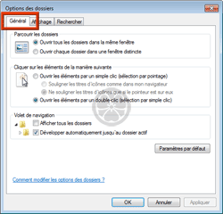 Explorateur Windows - Options d'affichage des dossiers - Onglet "Affichage"