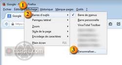 Firefox - Voir - Masquer la boîte de recherche sur le Web avec le moteur de recherche paramétré par défaut.