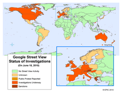 Investigations conduites contre Google Street View, en 2010, dans le monde.