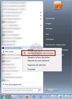 Demande d'ouverture d'une « Invite de commandes » avec élévation de privilèges sous Windows Vista, Windows 7, Windows 8