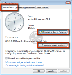 Régler Région, Date, Heure et Fuseau horaire (Horloge Windows)