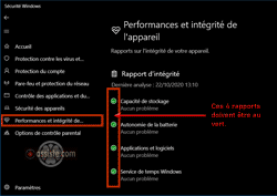Windows 10 - Sécurité Windows - Performances et intégrité de l'appareil