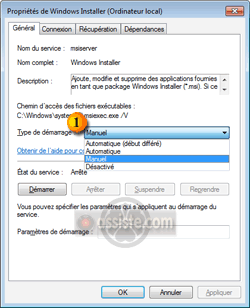 Service Windows " Windows Installer " - Type de démarrage
