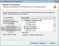 Pour l'installation ou la mise à jour des plugins VLC, utiliser la version de VLC avec installeur
