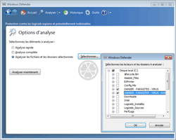 Windows Defender - Lancement d'une analyse " à la demande " et choix d'une cible à analyser