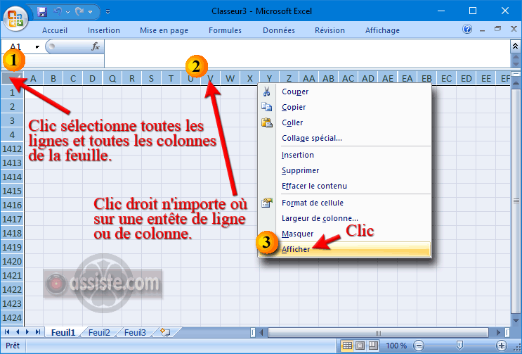 Excel Afficher Des Lignes Ou Des Colonnes Masquees