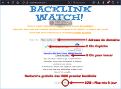 Backlink Watch (backlinkwatch.com) Webmasters tools<br>Paramétrer et utiliser la page de lancement<br>Recherche gratuite des 1000 premiers backlinks<br>