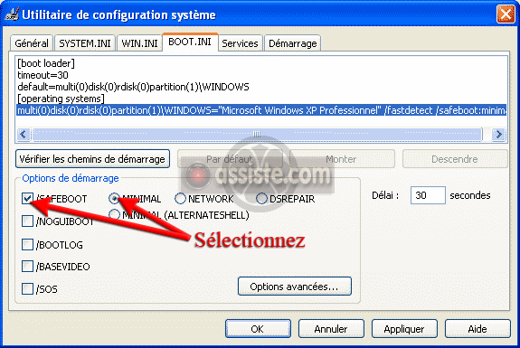 Démarrer/Redémarrer Windows XP en mode sans échec (safe mode)