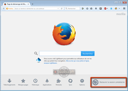 Firefox : Restaurer la session précédente de Firefox depuis la page d'accueil par défaut de Firefox
