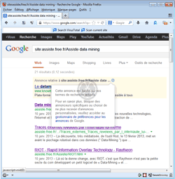 Liens sponsorisés - Google Search avec opérateur site: et publicité adsense