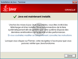 L'installation ou la mise à jour de Java s'est bien passée.