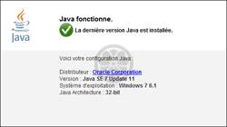 Résultat du test lorsque Java est installé, fonctionne, et est à jour