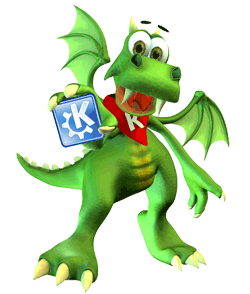 Konqi, le dragon vert, est la mascotte du projet KDE.
