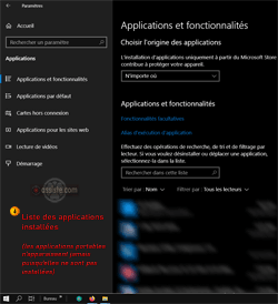 Liste des applications installées sous Windows 10 en utilisant « Applications et fonctionnalités »