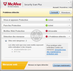 McAfee Security Scan Plus - Problèmes détectés
