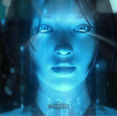 Cortana, l'hologramme d'IA (Intelligence Artificielle) du jeu vidéo Halo, dont Microsoft possède les droits