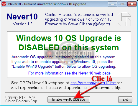 Never10 (plus jamais de proposition de passer à Windows 10) - Un outil gratuit du célèbre Gibson (du GRC).
