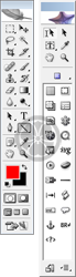 Barre d'outils (Toolbars) de type Palettes flottantes (ici, une palette d'Adobe Photoshop et une palette d'Adobe Golive)