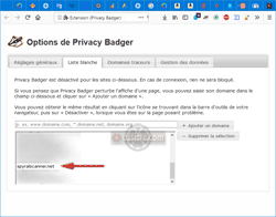 Privacy Badger - gérer la liste blanche (ajouter/retirer un domaine)