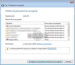 Sauvegarde Windows - Sauvegarder (paramétrage)