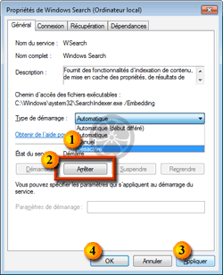 Désactiver SearchIndexer (Windows Search), arrêter son instance actuelle