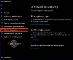 Windows 10 - Sécurité Windows - Sécurité des appareils