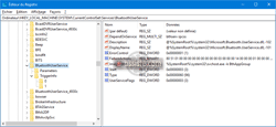 Présence du Service Windows « BluetoothUserService » (« BluetoothUser Service ») dans le Registre Windows