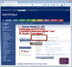Softpedia permet le téléchargement d'Arovax Shield 7 ans après l'abandon de ce contrôleur d'intégrité (HIPS)