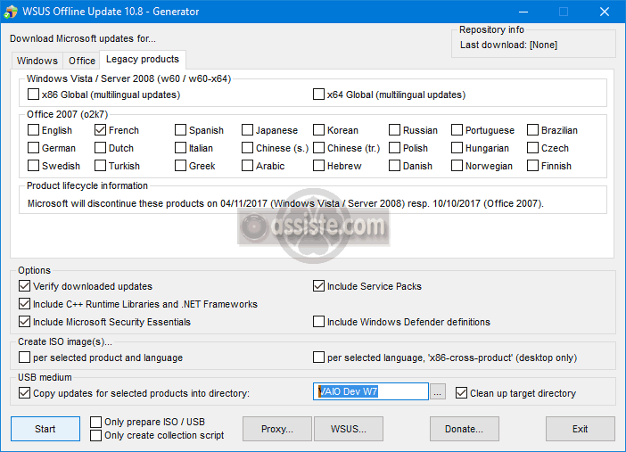 WSUS - Windows Update hors ligne (Windows Update offline) - Onglet Legacy products