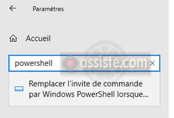 Windows - Paramètres - saisir « PowerShell »