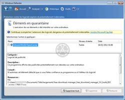 Windows Defender - Consultation de l'historique des mises en quarantaine des malwares trouvés