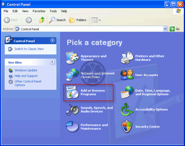 Windows XP - Panneau de configuration - Ajout ou suppression de programmes