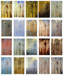 Cathédrale de Rouen dans diverses ambiances d'éclairage (Claude Monet). Similaire à un travail d'étalonnage.