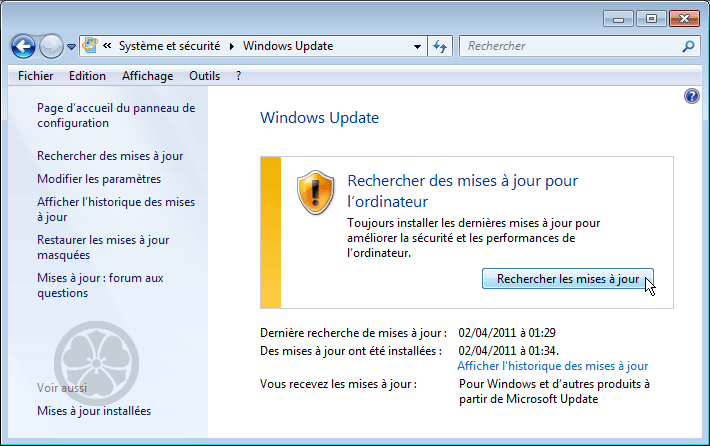 lancer windows update