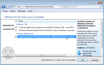 Windows Update - Mises à jour importantes - Sélectionner les mises à jour à installer (il n'est jamais recommandé de tout installer les yeux fermés)