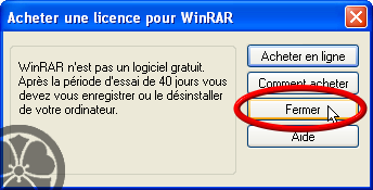 WinRAR - Fermez l'avertissement de WinRAR